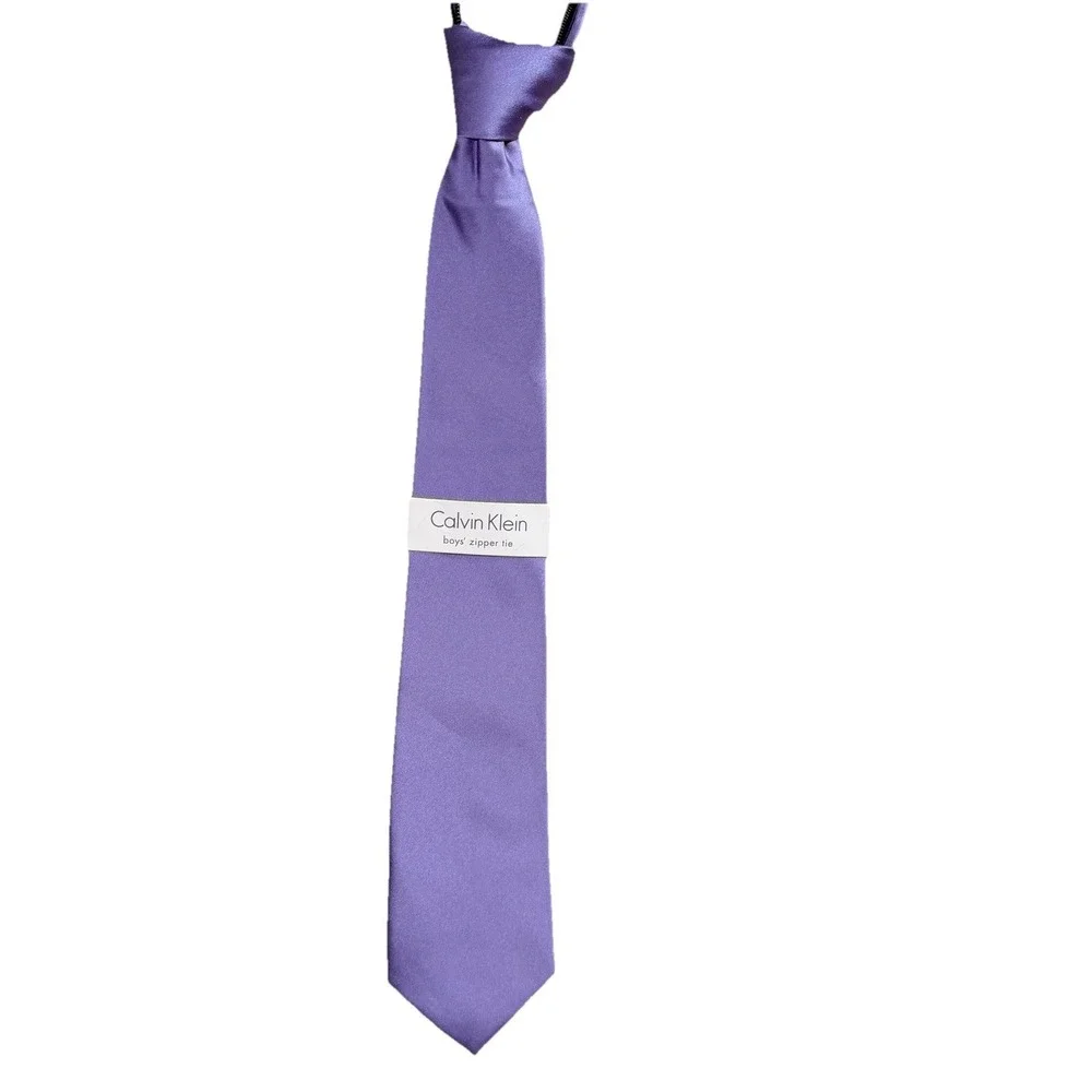 NEW CALVIN KLEIN boys' zipper tie Light Purple Solid Tie 100% Silk